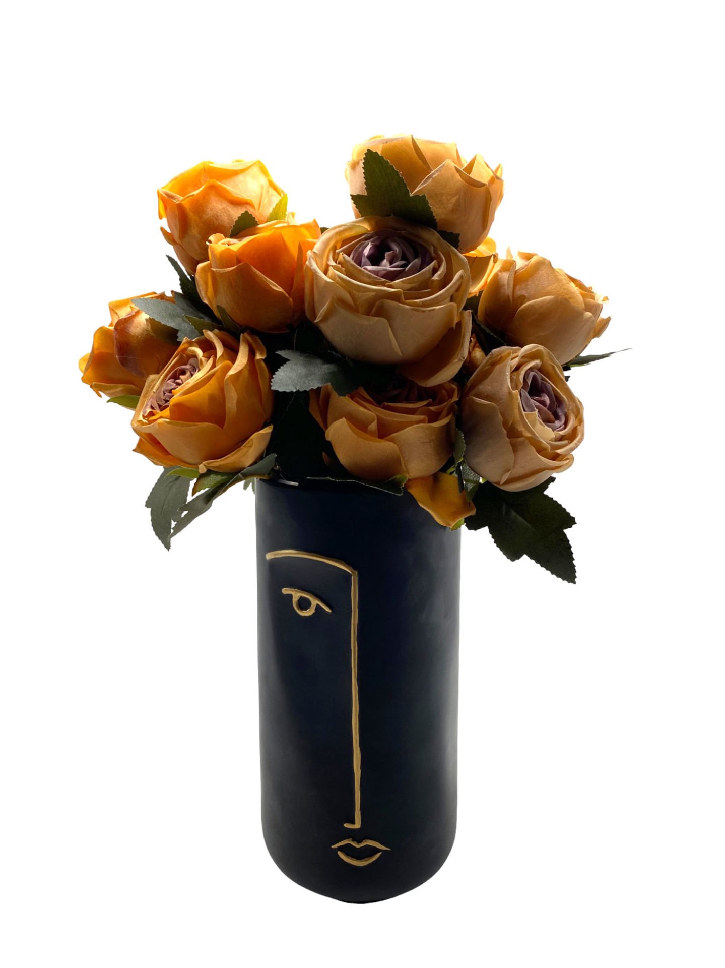 Gold Yüz Detaylı Saksı Siyah