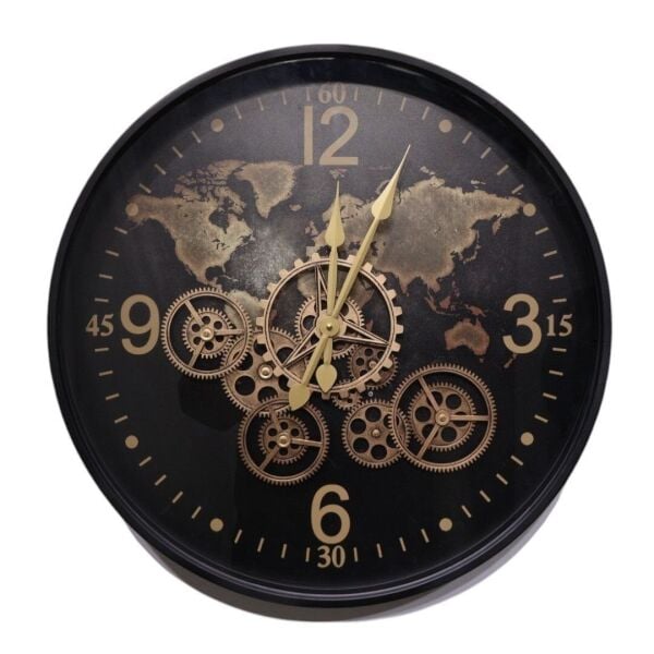 Metal Çarklı Duvar Saati Siyah Gold - 3811
