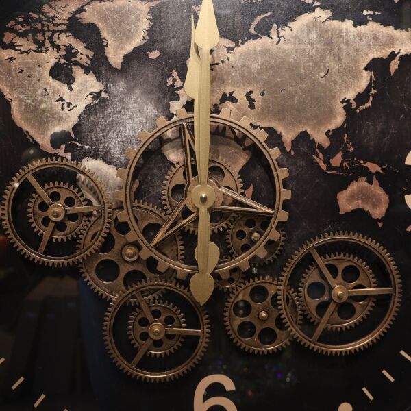 Metal Çarklı Duvar Saati Siyah Gold - 3811