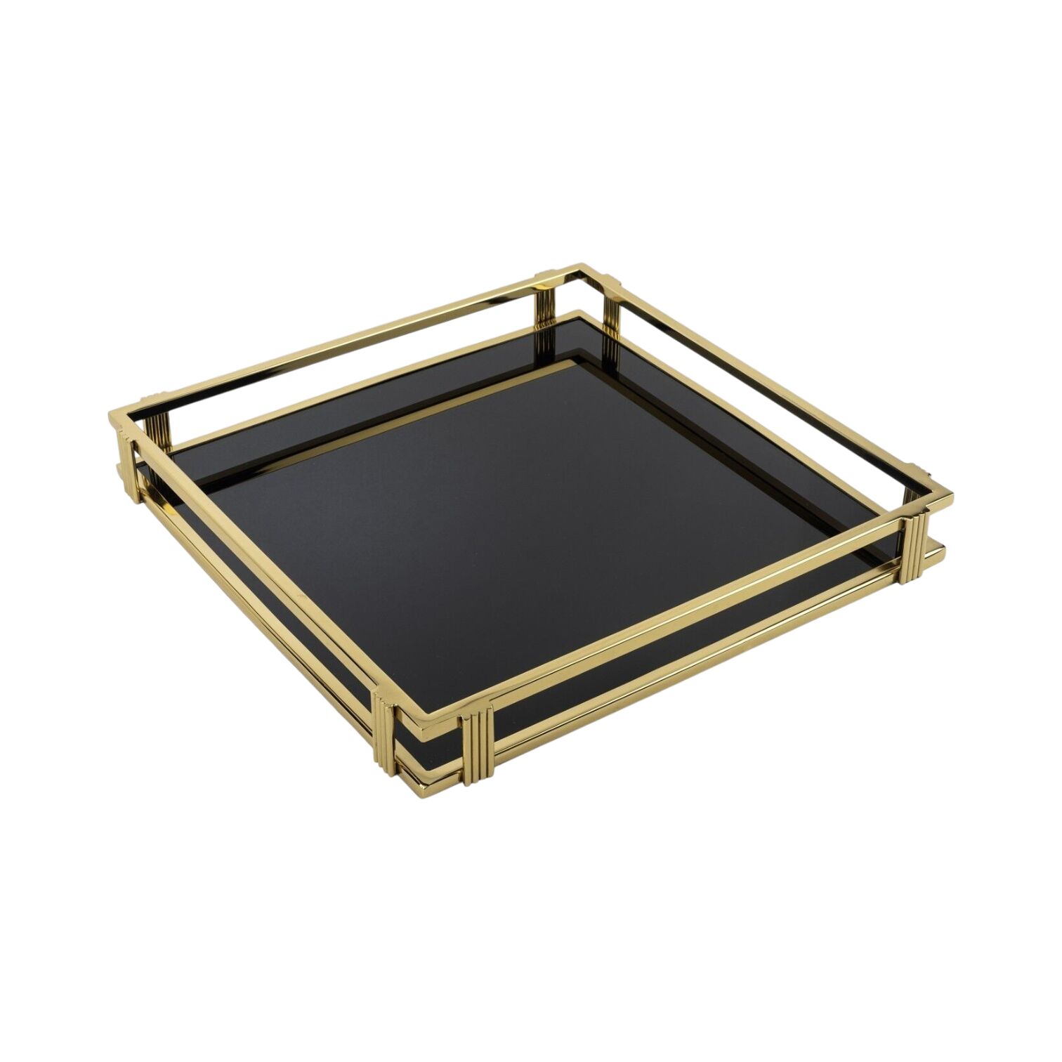 Gold Siyah Camlı Tepsi Kare