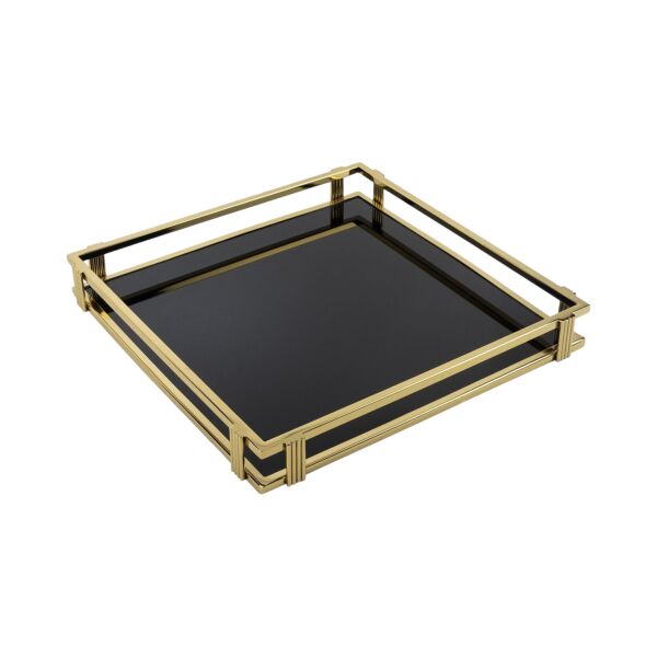 Gold Siyah Camlı Tepsi Kare