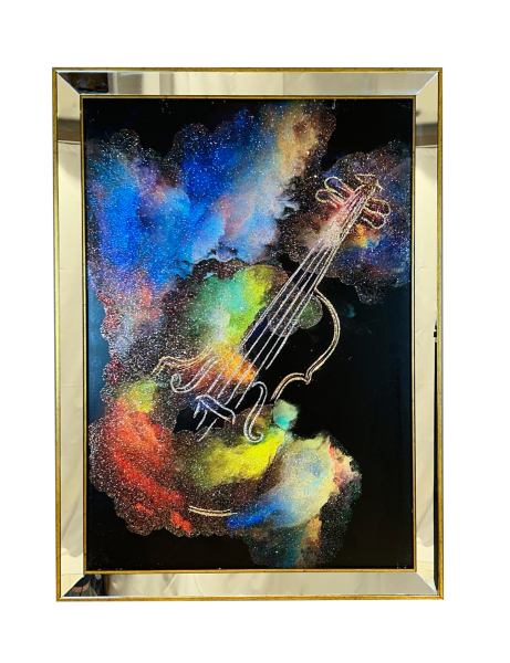 Ayna Çerçeveli Gitar Galaksi Dikey Tablo 80x110 CM