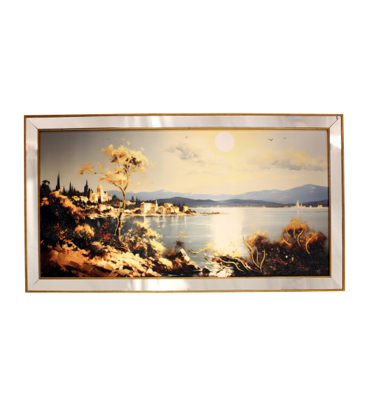Ayna Çerçeveli Sahil Kasabası Manzara Tablo 70x130 CM