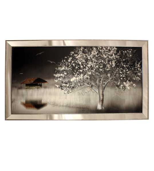 Ayna Çerçeveli Siyah Çınar Ağacı Manzara Tablo 70x130 CM