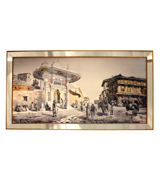 Ayna Çerçeveli Çeşme Manzara Tablo 70x130 CM