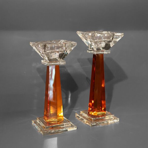 Mini Kristal Şamdan İkili Turuncu