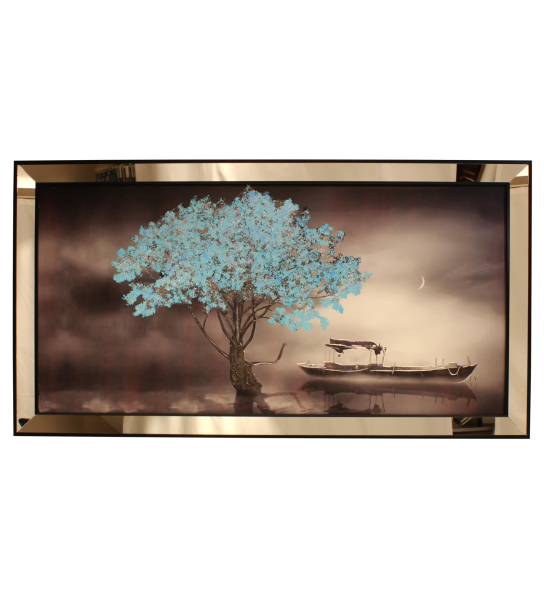 Ayna Çerçeveli Turkuaz Yapraklı Göl Ağacı Tablo 70x130 CM