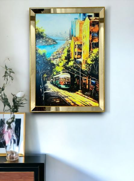 Ayna Çerçeveli Dikey Yokuş Tramvay Yolu Manzara Tablo 80x110 CM