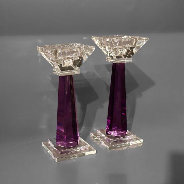 Mini Kristal Şamdan İkili Mor