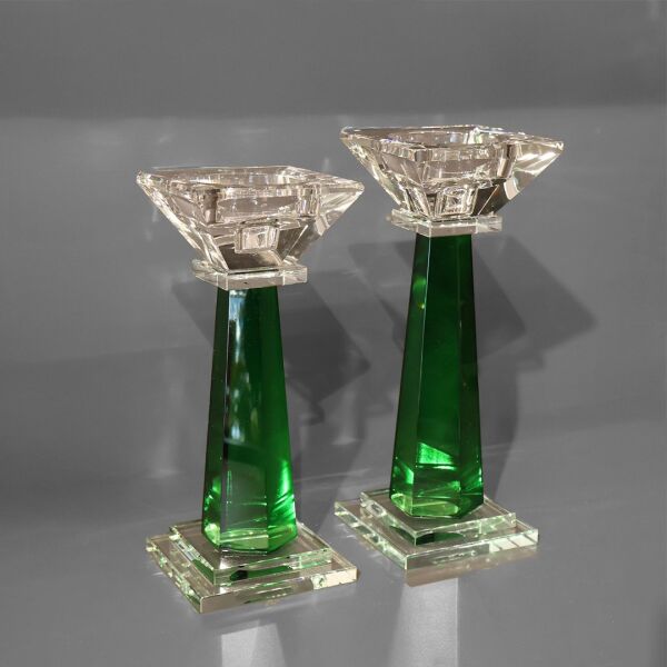 Mini Kristal Şamdan İkili Yeşil