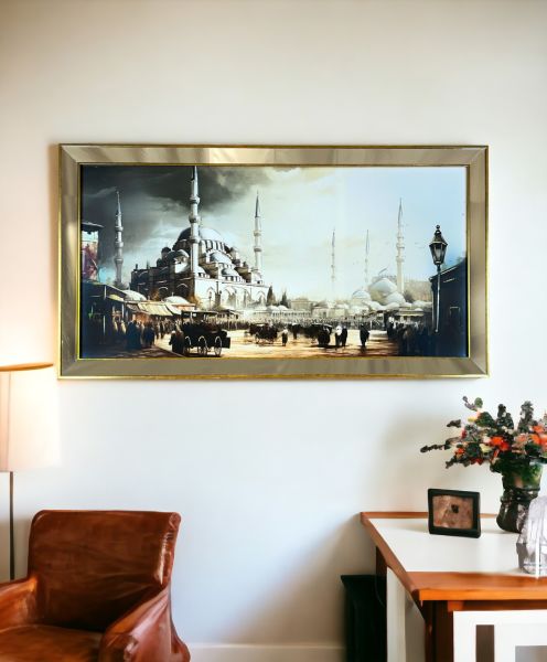 Ayna Çerçeveli Kalabalık Cami Avlusu Tablo 70x130 CM