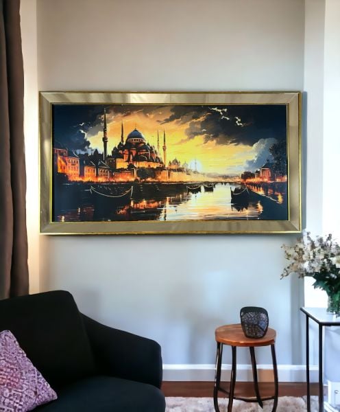 Ayna Çerçeveli Nehir ve Gün Batımı Tablo 70x130 CM