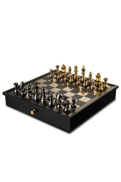 Çekmeceli Ahşap Gold Satranç Seti