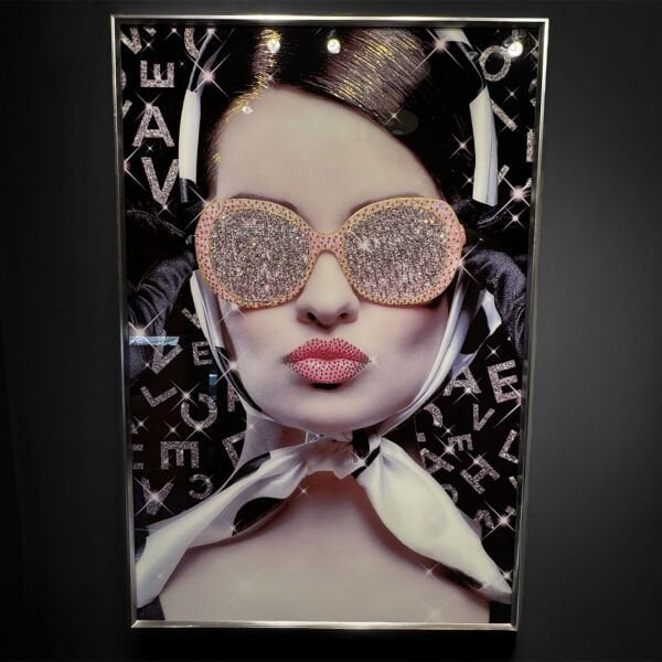 Pembe Gözlüklü Kadın Taşlı Rose Gold Tablo 80x150 CM