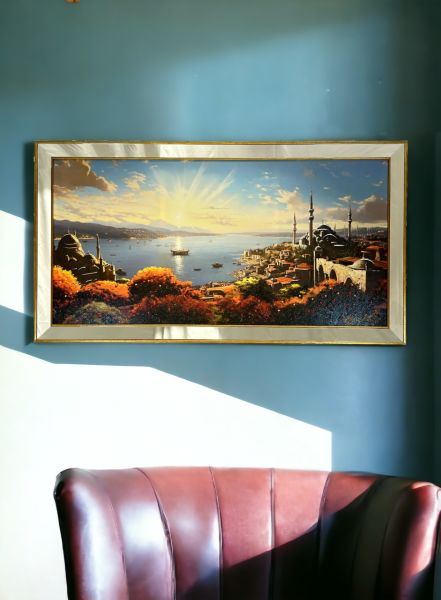 Ayna Çerçeveli Boğazda Gün Batımı Tablo 70x130 CM
