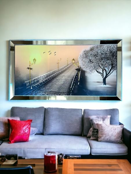 Ayna Çerçeveli Eski Köprü ve Ağaç Tablo 70x130 CM