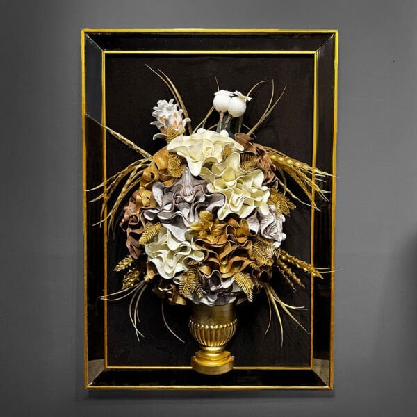 3D Beyaz Gold Çiçekler Tablo 70x130 CM