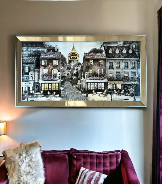 Ayna Çerçeveli Galata Kulesi Sokakları Tablo 70x130 CM