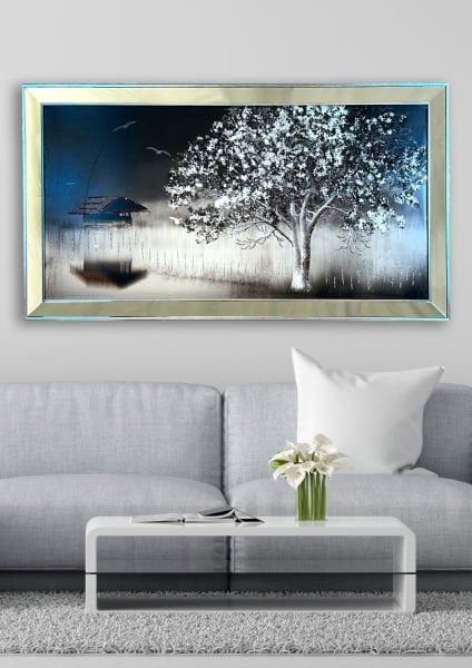 Ayna Çerçeveli Mavi Çınar Ağacı Manzara Tablo 70x130 CM