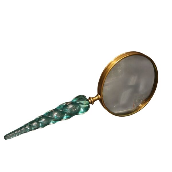 Turkuaz Cam Büyük Kıvrımlı Büyüteç Turkuaz