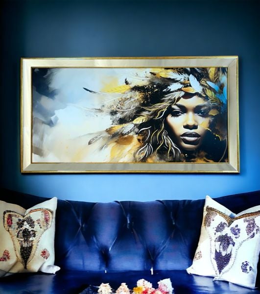 Ayna Çerçeveli Tüy Saçlı Kadın Tablo 70x130 CM