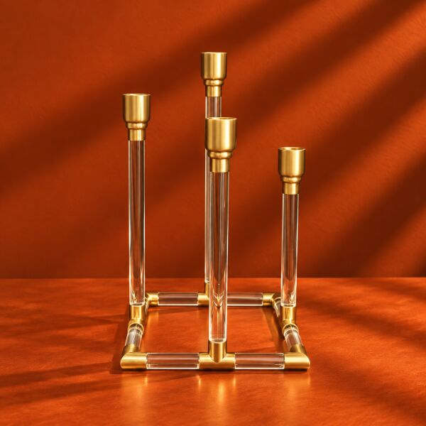 Acrylıc Candle Stand 4 Lıghts Antique Brass