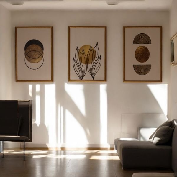 Soyut Gold Siyah Yapraklar  Tablo 3’lü  60x40 CM