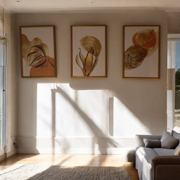 Soyut Gold Turuncu Yapraklar  Tablo 3’lü  60x40 CM