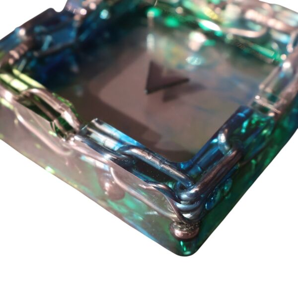 Kare Mavi-Yeşil Zincir Küllük