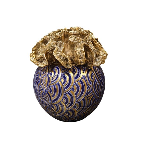 Gold Mercan Kapak Tırtık Desen Kaktüs Saksı Mavi