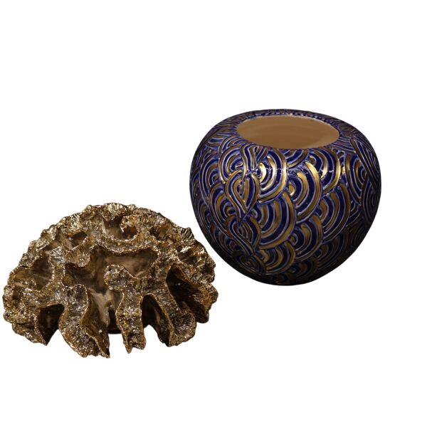 Gold Mercan Kapak Tırtık Desen Kaktüs Saksı Mavi