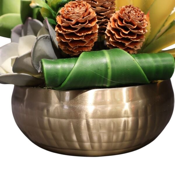 Kare Desen Saksı Eskitme Sukulent Gümüş