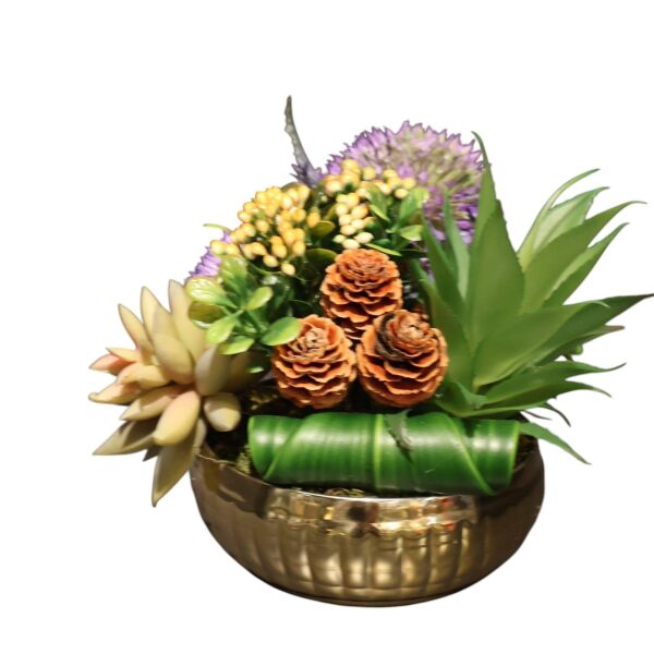 Kare Desen Saksı Eskitme Sukulent Gümüş