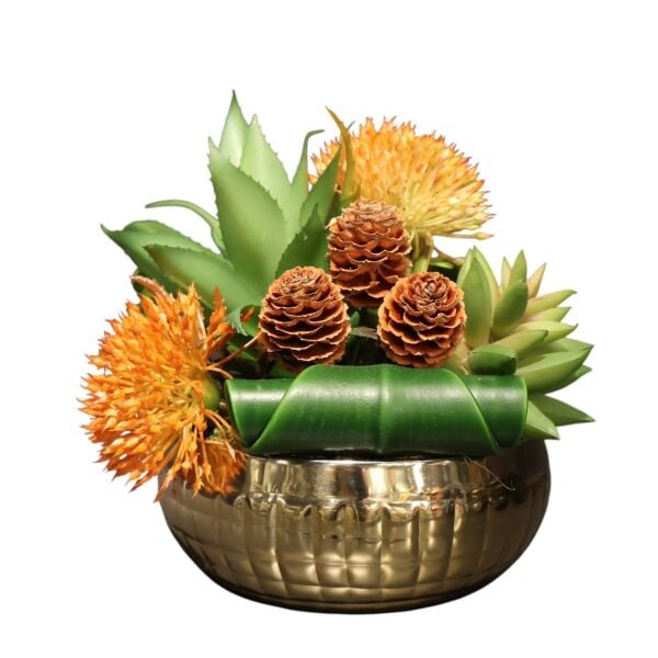 Kare Desen Saksı Eskitme Sukulent Gümüş