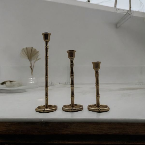 Bambu Döküm Şamdan Üçlü Bronz