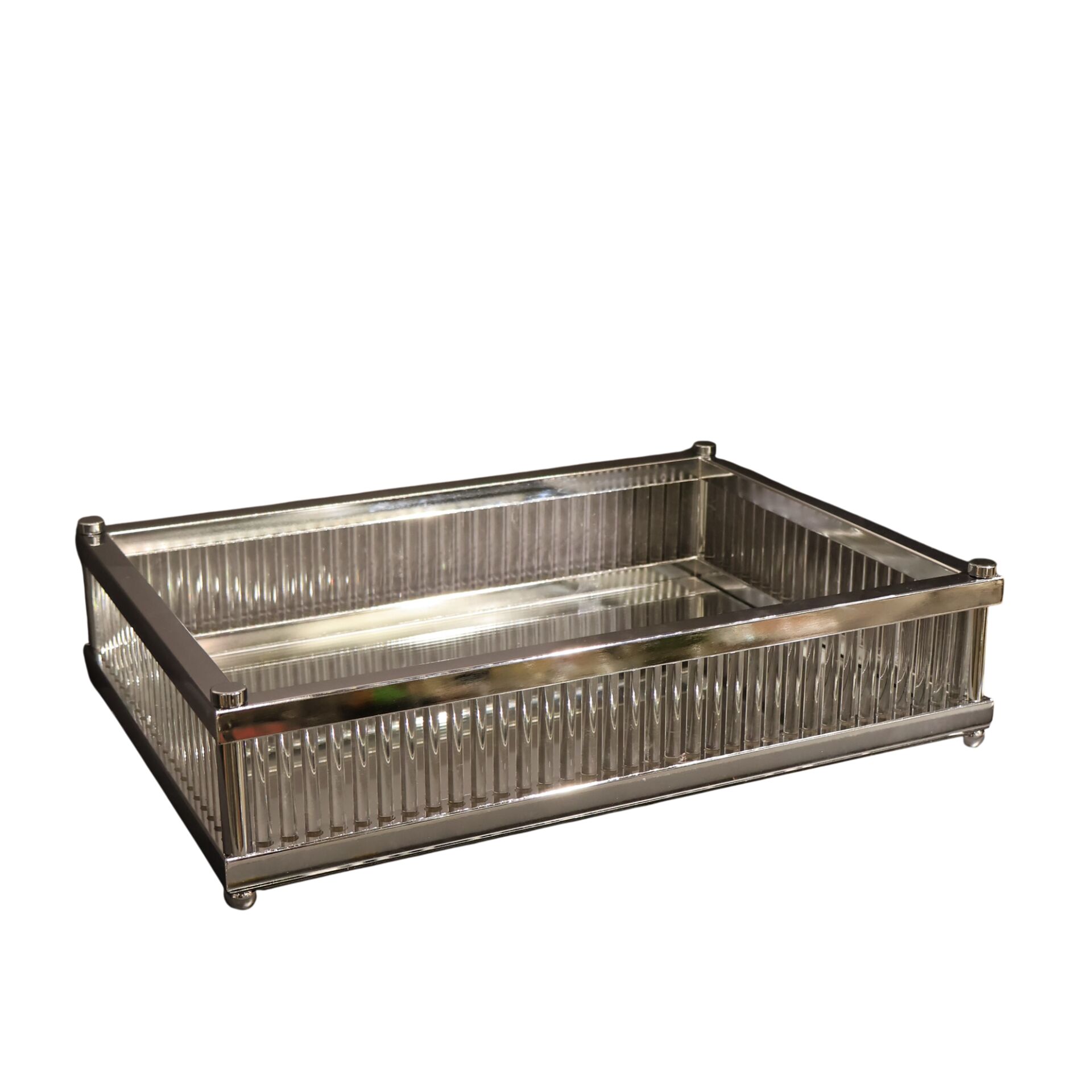 Lujo Cam Çubuklu Dikdörtgen Tepsi Eskitme Gümüş