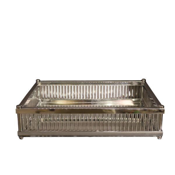 Lujo Cam Çubuklu Dikdörtgen Tepsi Eskitme Gümüş