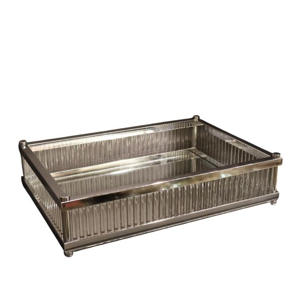 Lujo Cam Çubuklu Dikdörtgen Tepsi Eskitme Gümüş