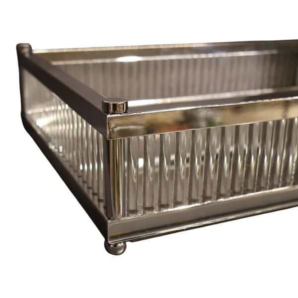 Lujo Cam Çubuklu Dikdörtgen Tepsi Eskitme Gümüş