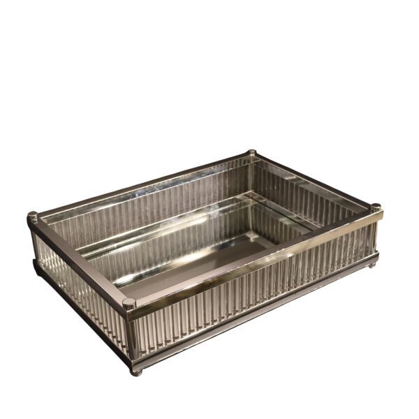 Lujo Cam Çubuklu Dikdörtgen Tepsi Eskitme Gümüş