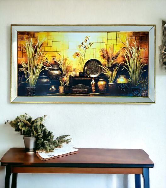 Ayna Çerçeveli Bronz Saksılar Tablo 70x130 CM