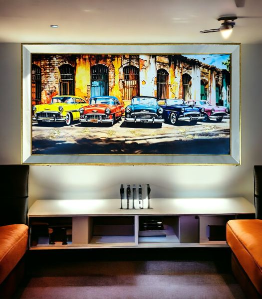 Ayna Çerçeveli Renkli Klasik Arabalar 70x130 CM