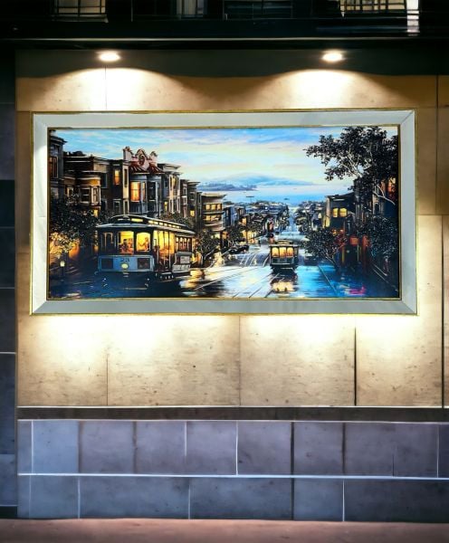 Ayna Çerçeveli Tramvaylar ve Cadde Tablo 70x130 CM