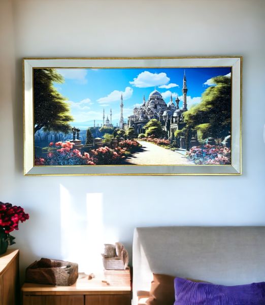 Ayna Çerçeveli Bahçeli Büyük Cami Tablo 70x130 CM