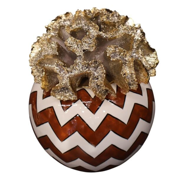 Gold Mercan Kapak Zigzag Desen Kaktüs Saksı