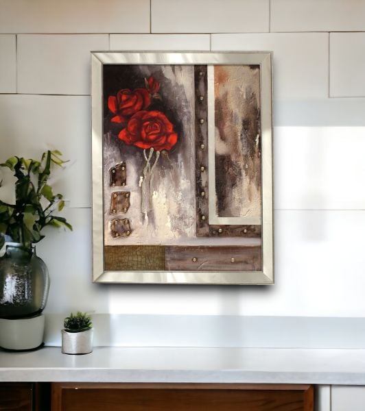 Ayna Çerçeveli Duvardaki Güller Tablo 80x110 CM