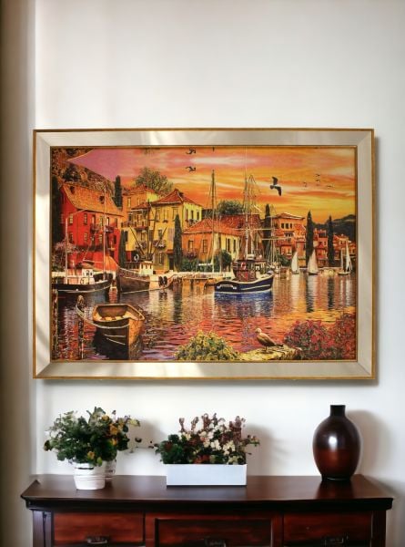 Ayna Çerçeveli Şehir ve Teknele Tablo 110x80 CM