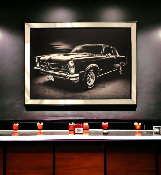 Ayna Çerçeveli Siyah GTO Klasik Araba Tablo 110x80 CM