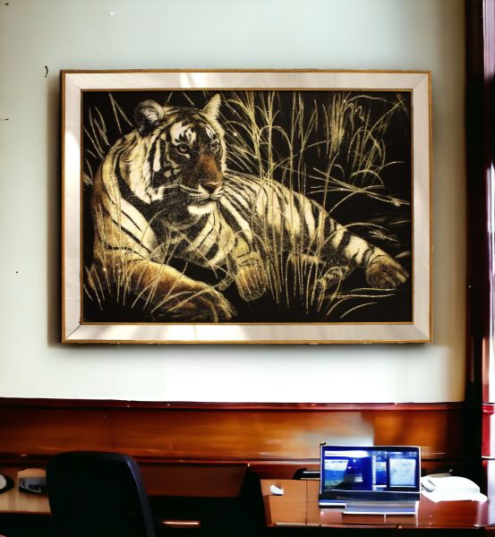 Ayna Çerçeveli Sazlık ve Kaplan Tablo 110x80 CM