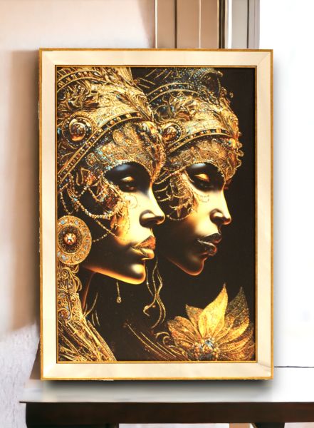 Ayna Çerçeveli Altın Kadınlar Tablo 80x110 CM